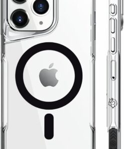 iPhone 16 İle Uyumlu Mag safe Özellikli Ultra Kristal Kenarları Yumuşak Arkası Sert Tam Koruyuculu Silikon Kılıf (Şeffaf/Siyah, 6.1 İnç)