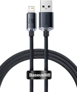 Crystal Shine Fast Charging 2.4A Lightning Kablo 1.2m-Siyah