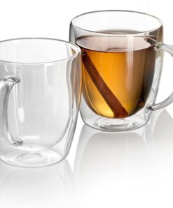 Adet Büyük Boy 350 ml Çift Cidarlı Cam Çay Kahve Meşrubat Kupa Çift Camlı Isı Yalıtımlı Kulplu Cam Bardak