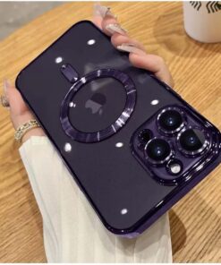 AKSESUAR İphone 14 Pro Max (6.7) inç Uyumlu Laser Silikon Arka Kısmı Şeffaf Kablosuz Şarj Destek Özellikli Kamera Korumalı Kılıf (Derin Mor)