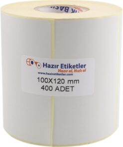 etiketler , hazır al hızlı al Kargo Etiketi Eko Termal Etiket 100mm x 120mm Ruloda 400 Adet 40mm Kuka Çapında Direk Termal Transfer Etiketi
