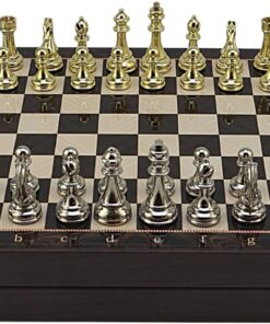 Büyük Boy Metal Klasik Satranç Tk. Parlak ve Ceviz Desenli Sandıklı MDF Tahtası(36X36 cm.)