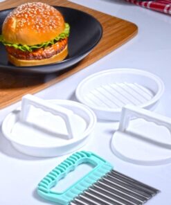 Diyarı 3'lü Set - 2 Adet Hamburger ve Köfte Kalıbı Şekillendirici ve Şekilli Patates Dilimleyici