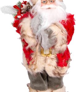 Yılbaşı Noel Baba Gold Hediye Çuvallı Yeşil Pantalonlu Fenerli Kırmızı-Yeşil 30 Cm.