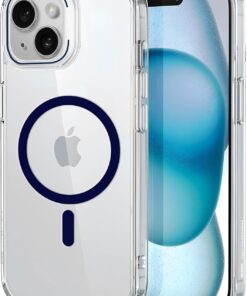iphone 15 için Ultimate Serisi Magsafe ile uyumlu Kesinlikle Sararmayan Ultra Şeffaf Kristal Berraklığında Akrilik Sert Kılıf Metal Tuşlar ve Güçlü Manyetik Premium Kılıf (Lacivert)