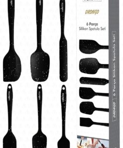 Drongo Isıya Dayanıklı Yanmaz Yapışmaz Silikon Spatula Seti 6 Parça Siyah Noktalı