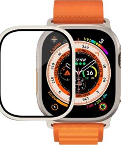 Apple Watch Ultra ile Uyumlu 49mm için Titanyum Metal Kenarlıklı Ekranı ve Çevresini Tamamen Kapatan 9H Sertliğinde Premium Ekran Koruyucu (49mm)