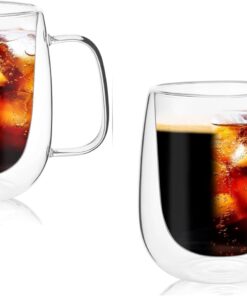 Home Borosilikat 2 Adet Çift Cidarlı Kupa Bardak, 250 Ml Kulplu Cam Çay Kahve Süt Kupa Borosilikat Bardak