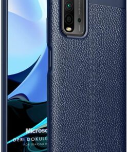 Xiaomi Redmi 9T için Kılıf Deri Dokulu Silikon Lacivert [Redmi 9T ile Uyumlu Kılıf - Lacivert]