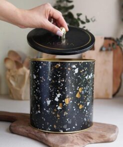 Desenli Erzak Saklama Kabı - Metal Saklama Kabı 17,5 Cm X 18 Cm (Terrazzo Black)