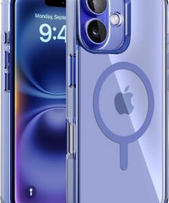 iPhone 16 Plus için Cyrstal+ Serisi Magsafe ile Uyumlu Metal Lens Korumalı ve Metal Tuş Takımlı Hybrid Materyal Kılıf Kapak (Mavi, 16 Plus)