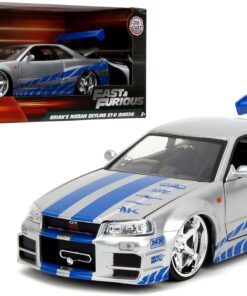 Toys Fast & Furious Brian s 2002 Nissan Skyline R34 Die-cast Car, 1:24 Scale, Silver & Blue