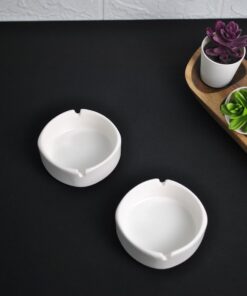 2 Adet Mat Seramik Kül Tablası Sade Yuvarlak Kül Tabağı Küllük 10 cm (Beyaz)