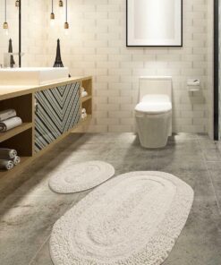 Macoroni Ekru 2li Set Banyo Halısı, Paspası%100 Doğal Pamuklu Cotton