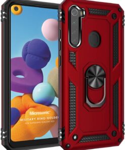 Samsung Galaxy A21 için Kılıf Military Ring Holder Kırmızı [Galaxy A21 ile Uyumlu Kılıf - Kırmızı]