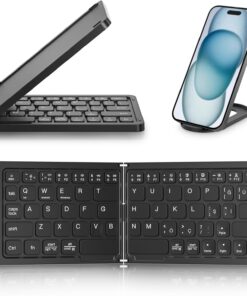 Mini Katlanabilir Bluetooth Klavye Taşınabilir ve Telefon Standı iPhone ile uyumlu iPad ile uyumlu Mac ile uyumlu Android Windows ile uyumlu Ultra İnce Alüminyum Seyahat Katlanır Siyah Z671
