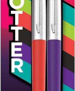 Jotter Originals Tükenmez Kalemler | Retrowave Koleksiyonu | Vermilion Kırmızı ve İndigo Moru | Mavi Mürekkep | Orta Nokta | 2 Adet