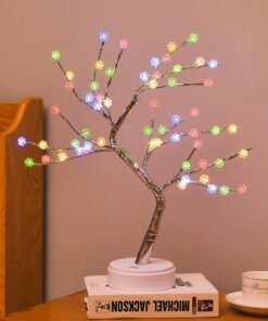 Led Gece Lambası Bonsai tasarımlı Mini Ağaç Süslü Led Işıklı 2 Fonksiyonlu, Bükülebilir kolay Dallar Dokunmatik LED Ağaç Lamba (Rain Flower) *M60LM*