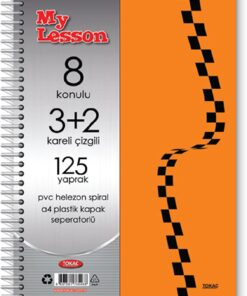 Tokaç My Lesson Plastik Kapak A4 3+2 125 Yaprak Spiralli 8 Bölmeli Ayraçlı Kareli Çizgili Defter