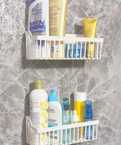 Yapışkanlı Banyo Rafı 2'li Banyo Düzenleyici Duş Rafı Kanca Askılı Organizer Şampuanlık Plastik