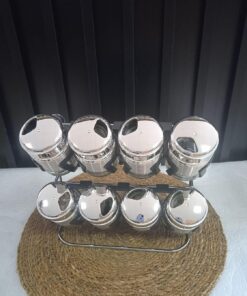 Standlı Baharatlık 9 Parça Cam Çelik Baharat Seti