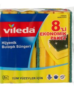 141127 Oluklu Bulaşık Süngeri, Yeşil, 8 Parça
