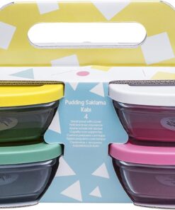 Cam Saklama Kabı Seti, 4 Parça, Asortili Çok Renkli Plastik Kapakli, 310 cc