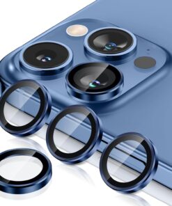 Trend iPhone 15 Pro/iPhone 15 ProMax Kamera Camı Lens Koruyucu Halka Set - Dark Blue