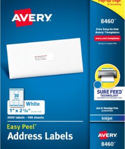 Emin Beslemeli Kolay Soyulabilir Yazdırılabilir Adres Etiketleri, 1" x 2-5/8", Beyaz, 3.000 Boş Posta Etiketi (08460)