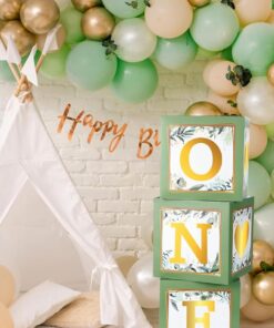 Gitti One Yazılı Kutu ve Balon Seti - 1 Yaş Doğum Günü Kutlama (Adaçayı)