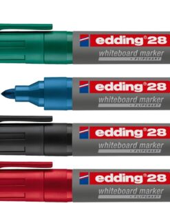 28 EcoLine beyaz yazı tahtası kalemi, 4'lü set, karışık renkler, yuvarlak uç, yeniden doldurulabilir