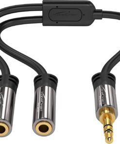 – 3,5mm Y adaptörü ve jak ayırıcı ve AUX dağıtıcı (1 × 3,5mm fiş – 2 × 3,5mm soket, iki kulaklığı bir akıllı telefona/tablete/dizüstü bilgisayara bağlayın, stereo, 10 cm, siyah)