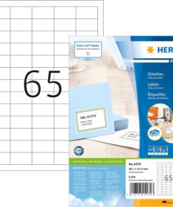 4270 Evrensel Etiket DIN A4 Küçük 38,1 x 21,2 mm, 100 Yaprak, Kağıt, Mat Kendinden Yapışkanlı, Basılabilir, Kalıcı Yapışkan Adres Çıkartması, 6.500 Yapışkan Etiket, Beyaz