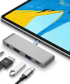 Type C Hub (4 Port), 85W PD Type-C Port 4K 30HZ veya 1080P 60HZ HDMI, 1 Adet USB 3.0 Port Şarj ve Veri Transfer, 3.5mm Jak Kulaklık Ses Grişi, MacBook Pro/Air/iPad/iPhone vb. Uyumlu