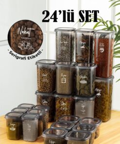 Vienev 24Lü Beyaz Serigrafi Etiketli Peggy Kare Erzak Ve Baharat Full Set 6X(1,75 1,2, 0,55, 0,45) Ant