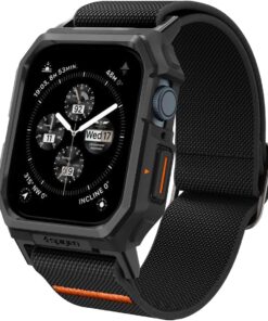 Apple Watch 45mm (Seri 9/8/7) Kılıf & Kordon Kayış Lite Fit Pro Matte Black - ACS07103