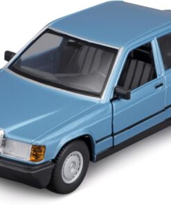 Mercedes 190E (1987): 1:24 ölçeğinde model araba, hareketli kapılar, mavi (18-21103B)