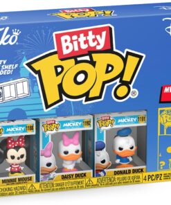 Bitty Pop! Disney – Minnie Mouse (Red Dress), Papatya Ördeği, Donald Duck ve Sürpriz Mini Gizem Figürine – 2,2 cm Koleksiyonluk – İstiflenebilir raf dahil, hediye fikri