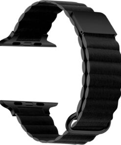 ​​​Apple İle Uyumlu Watch Ultra 42/44/49mm KRD-78 PU Deri Kordon Strap Kayış Siyah