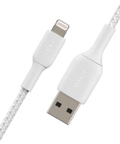 Örgülü Lightning Kablosu (iPhone, iPad, AirPod'lar için Boost Charge Lightning - USB Kablosu) MFi Sertifikalı iPhone Şarj Kablosu, Örgülü Lightning Kablosu (1 m, Beyaz)