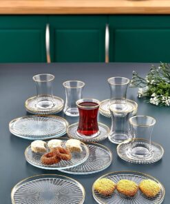 18 Parça Gold Yaldızlı Çay Seti Takımı - Pasta tabağı, Çay Bardağı, Çay Tabağı