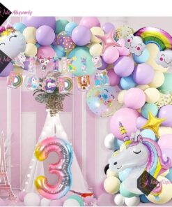 3 Yaş Karakterli Unicorn Temalı Iyi Ki Doğdun Makaron Balon Doğum Günü Parti Kutlama Seti bmcNM342