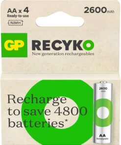 Batteries ReCyko 2600 AA Kalem Ni-MH Şarjlı Pil, 1.2 Volt, 4'lü Kart
