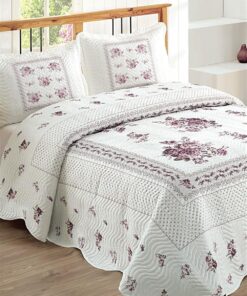 Çift Kişilik Microfiber Kapitone Yatak Örtüsü Flower Lila