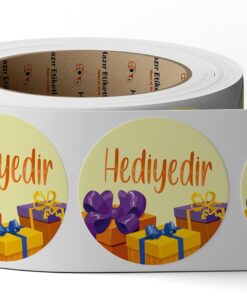 etiketler , hazır al hızlı al Hediyedir Etiketi Deseni 50mm Çapında Ruloda 500 Adet Kendinden Yapışkanlı Rulo Etiket, Kuşe E-ticaret Turuncu Yazılı