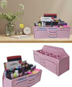 Craft Masaüstü Kalemlik Organizer Ofis Düzenleyici Çok Gözlü 3 mm Keçe Çok Amaçlı (PEMBE)