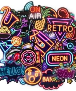Neon Sticker Seti, Laptop Sticker Seti, Kask Sticker Seti, Laptop Çıkartması, Ajanda Sticker Seti, Bullet Journal, Retro ve Vintage Temalı Notebook Sticker Kaplama