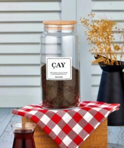 CONCEPT 1300 ml Ahşap Kapaklı Çay Saklama Kabı Cam Kavanoz Beyaz