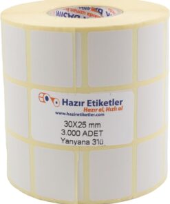 etiketler , hazır al hızlı al Eko Termal Etiket, 30mm x 25mm 3000 Adetli 3lü Yan Yana Sarılmış Rulolar 40mm Kuka Çapında Direk Termal Transfer Etiketi