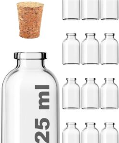 Şeffaf 25 ml / 25 cc Mantar Tıpalı Boş Cam Şişe 12 Adet